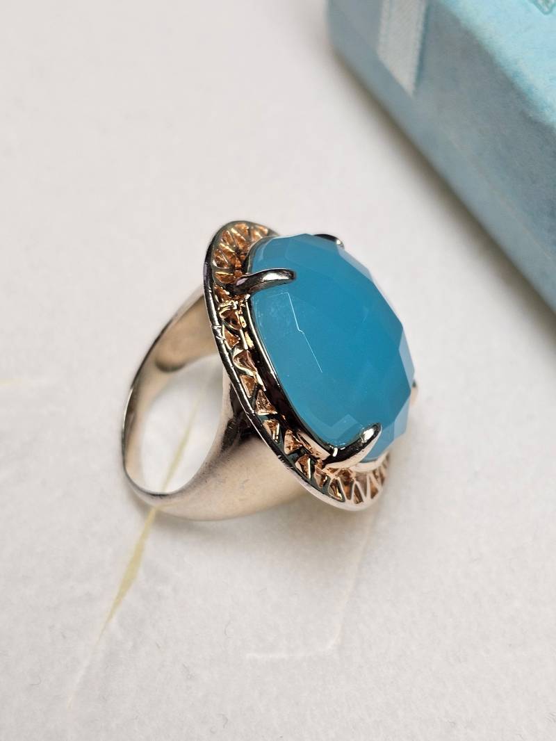 17, 7 Mm Prachtvoller Ring Design Nostalgisch Silber 925 Teilvergoldet Hellblauer Chalcedon Vintage Elegant Sr1022 17, 7 Mm Prachtvoller Ring Design Nostalgisch Silber 925 Teilvergoldet Hellblauer Chalcedon Vintage Elegant Sr1022 von SchmuckAtelierRegina