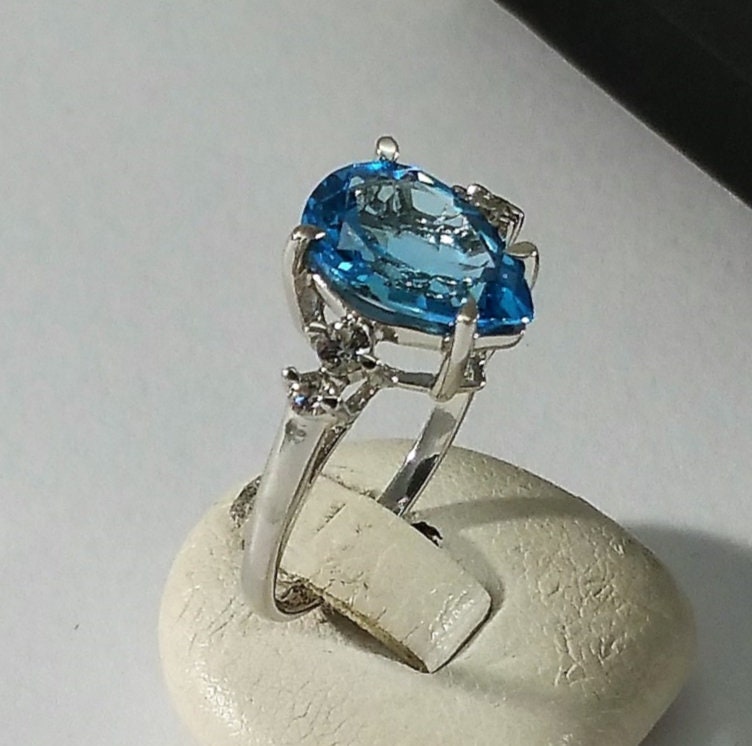 17 Mm Ring 925 Silber Blautopas & Topas Klar Vintage Elegant Sr1031 von SchmuckAtelierRegina