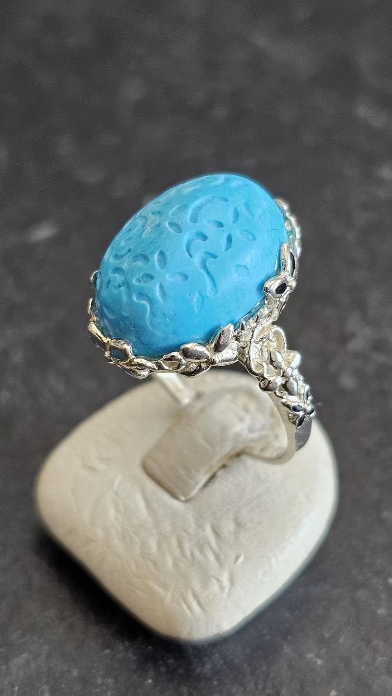 18, 2 Mm Ring Design Nostalgisch Silber 925 Hellblauer Stein Schnitzerei Floral Emaille Vintage Elegant Sr1095 18, 2 Mm Ring Design Nostalgisch Silber 925 Hellblauer Stein Schnitzerei Floral Emaille Vintage Elegant Sr1095 von SchmuckAtelierRegina