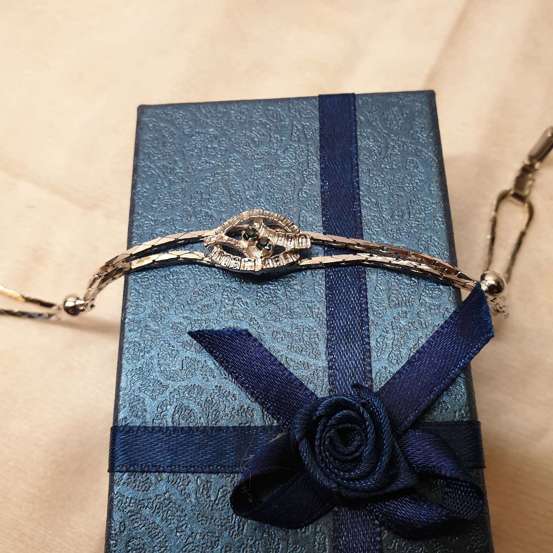 18, 5 cm Schlangenarmband Armband Silber 835 Turmalin Blau 50Er Jahre Vintage Elegant Sa637 von SchmuckAtelierRegina