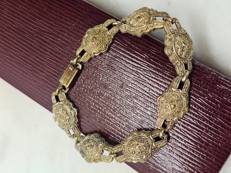 18, 5 cm Shabby Vintage Armband Gliederarmband Silber 835 Vergoldet Markasiten Nostalgisch Selten Rar Sa154 von SchmuckAtelierRegina