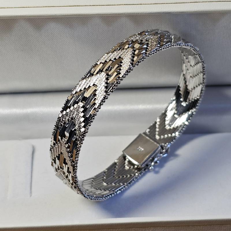 18, 5 cm Teppicharmband Schlangenarmband Milanaise Armband Silber 835 Vintage Design Edel Glänzend Sa496 von SchmuckAtelierRegina