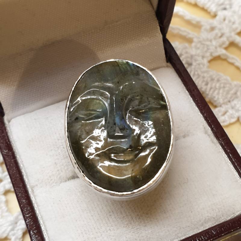 18 Mm Eleganter Design Ring Silberring Silber 925 Labradorit Gesicht Vintage Sr1425 von SchmuckAtelierRegina