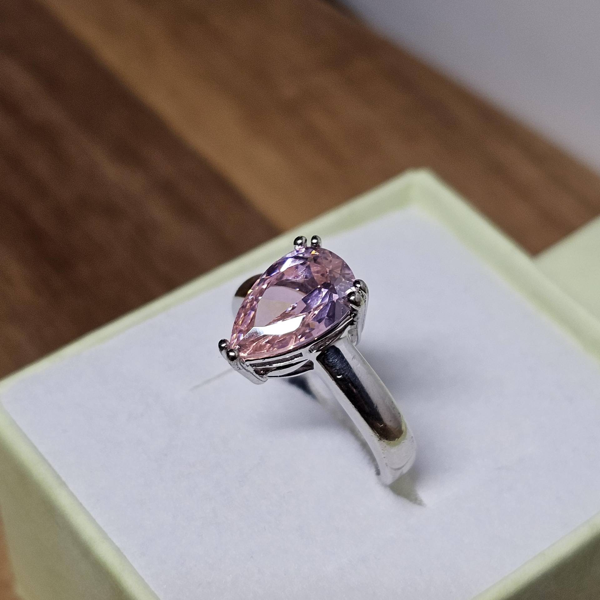 18 Mm Silberring Ring Silber 925 Kristall Tropfenform Rosa Design Elegant Sr1321 von SchmuckAtelierRegina