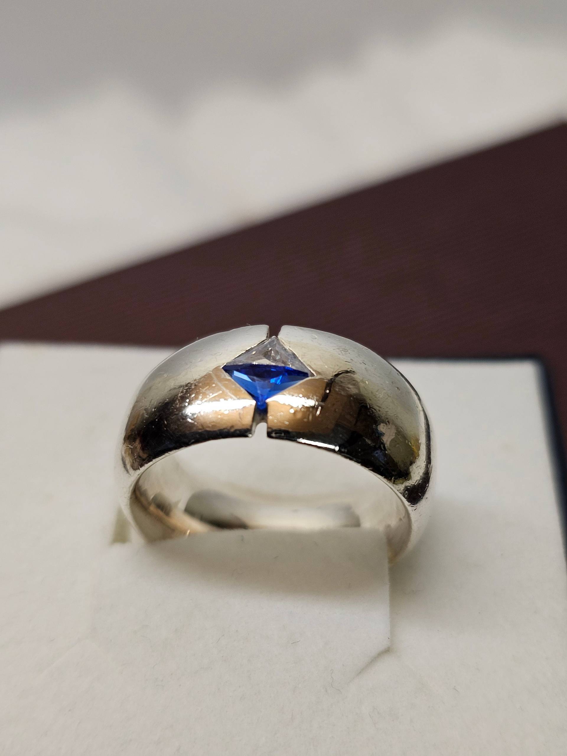 18 Mm Silberring Ring Silber 925 Kristalle Blau & Klar Massive Verarbeitung Vintage Elegant Sr1251 von SchmuckAtelierRegina
