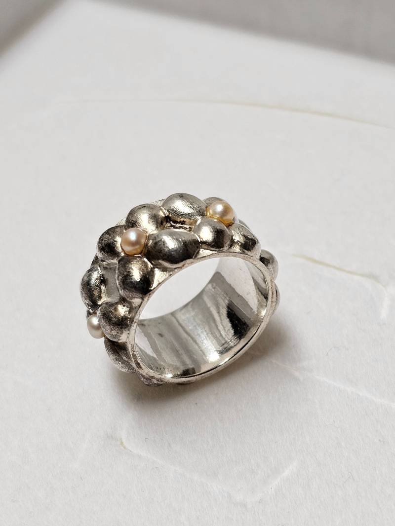 18 Mm Stylisch Schicker Breiter Designer Ring Silber 925 Perlen Design Floral Verarbeitung Massiv Vintage Elegant Sr1597 von SchmuckAtelierRegina