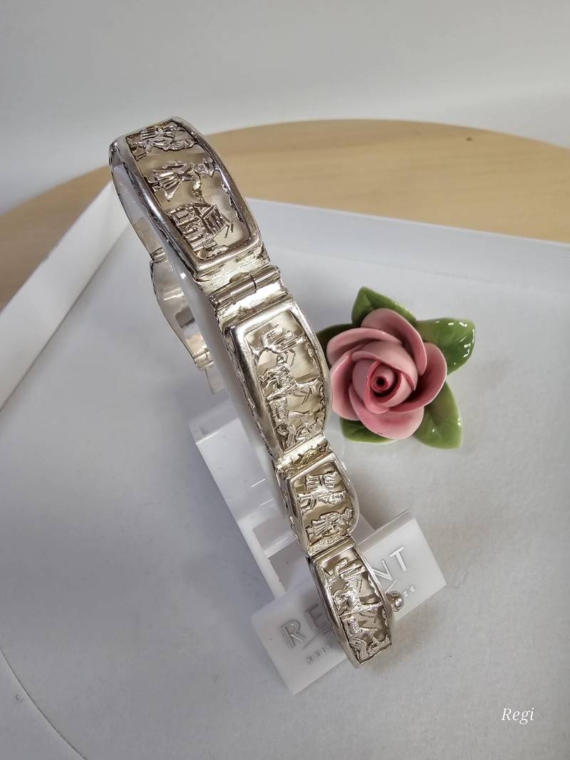 18 cm Armband Gliederarmband Silber 925 Lama Alpakas Peru Silberschmiedekunst Selten Rar Sa534 von SchmuckAtelierRegina