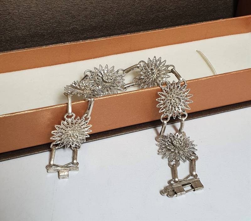 18 cm Armband Gliederarmband Silber Blume Floral Filigran Shabby Vintage Sa123 von SchmuckAtelierRegina