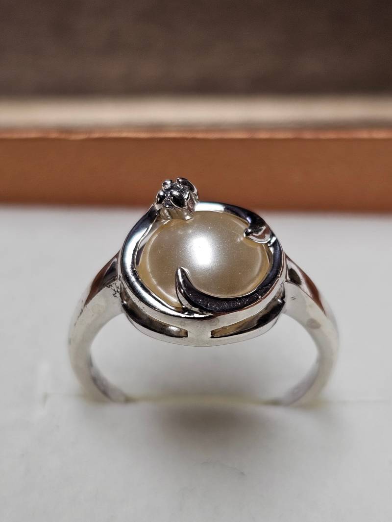 19, 1 Mm Design Ring Silberring Silber 925 Perlmuttfarbene Halbkugel & Kristall Steinchen Klar Vintage Elegant Sr1336 von SchmuckAtelierRegina