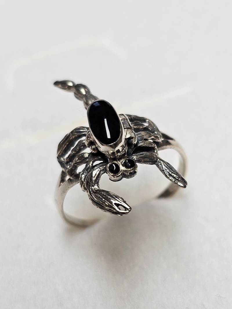 19, 5 Mm Silberring Ring Silber 925 Onyx Schwarz Skorpion Horoskop Sternzeichen Vintage Selten Rar Sr1051 von SchmuckAtelierRegina