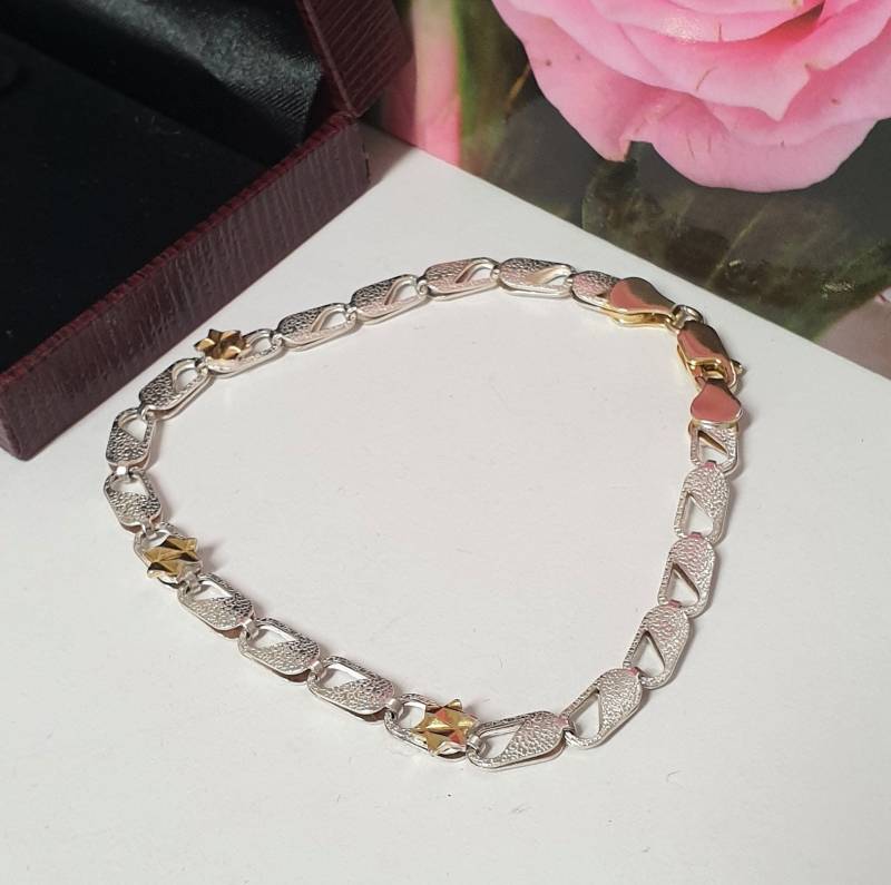 19, 5 cm Design Armband Silber 925 Teilvergoldet Italy Vintage Edel Sa102 von SchmuckAtelierRegina