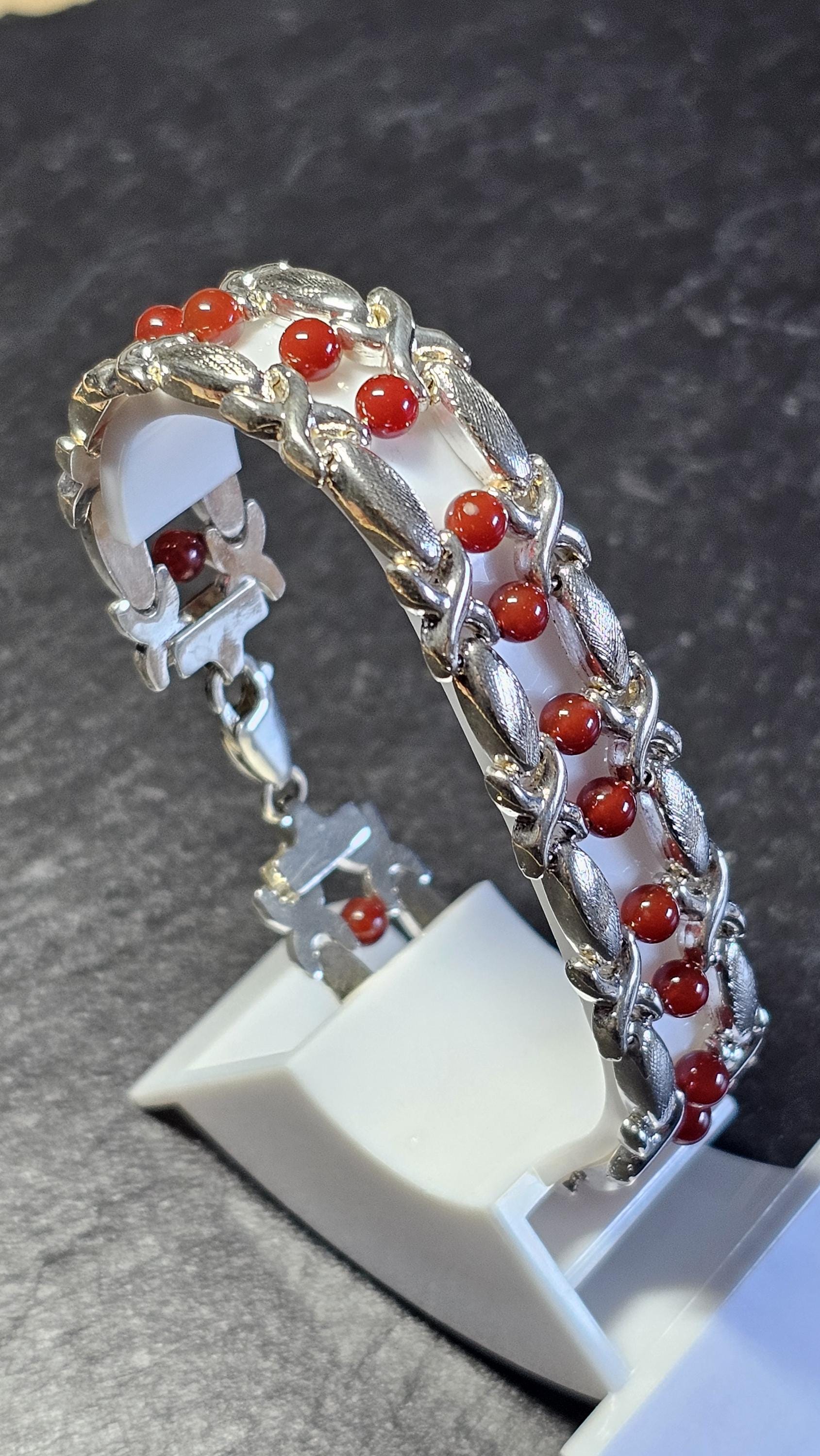 19, 5 cm Edles Armband Gliederarmband Silber 925 Karneol Kügelchen Vintage Design Elegant Sa479 von SchmuckAtelierRegina