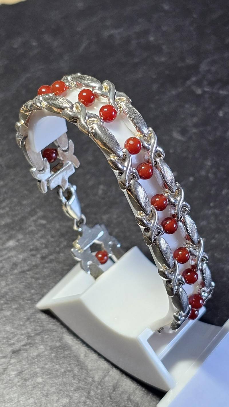 19, 5 cm Edles Armband Gliederarmband Silber 925 Karneol Kügelchen Vintage Design Elegant Sa479 von SchmuckAtelierRegina