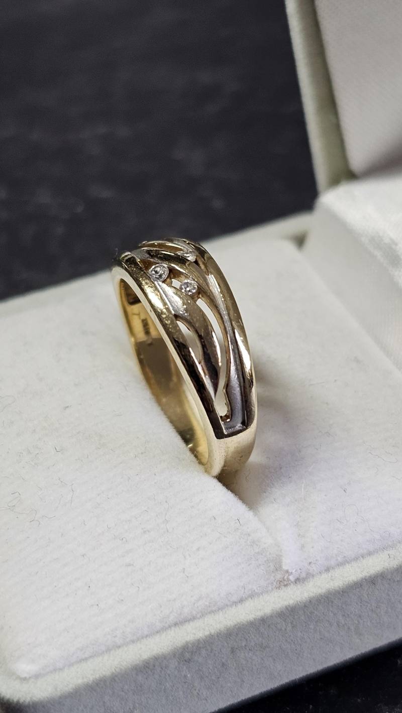 19 Mm Ring Goldring Gold 375 Teilplatiniert 3 Stck. Klare Kristallsteinchen Vintage Design Elegant Gr392 von SchmuckAtelierRegina