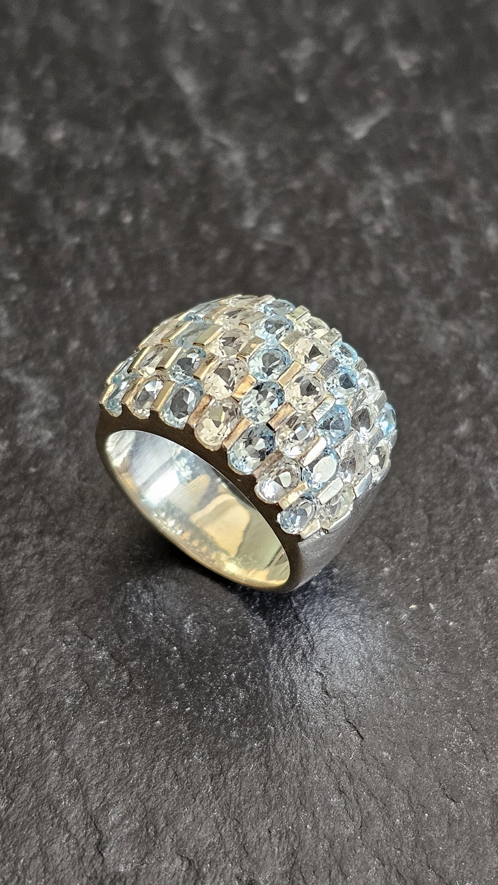 19 Mm Silberring Ring Breit Kls Silber 925 Topas Blau & Klar Vintage Elegant Sr1099 von SchmuckAtelierRegina