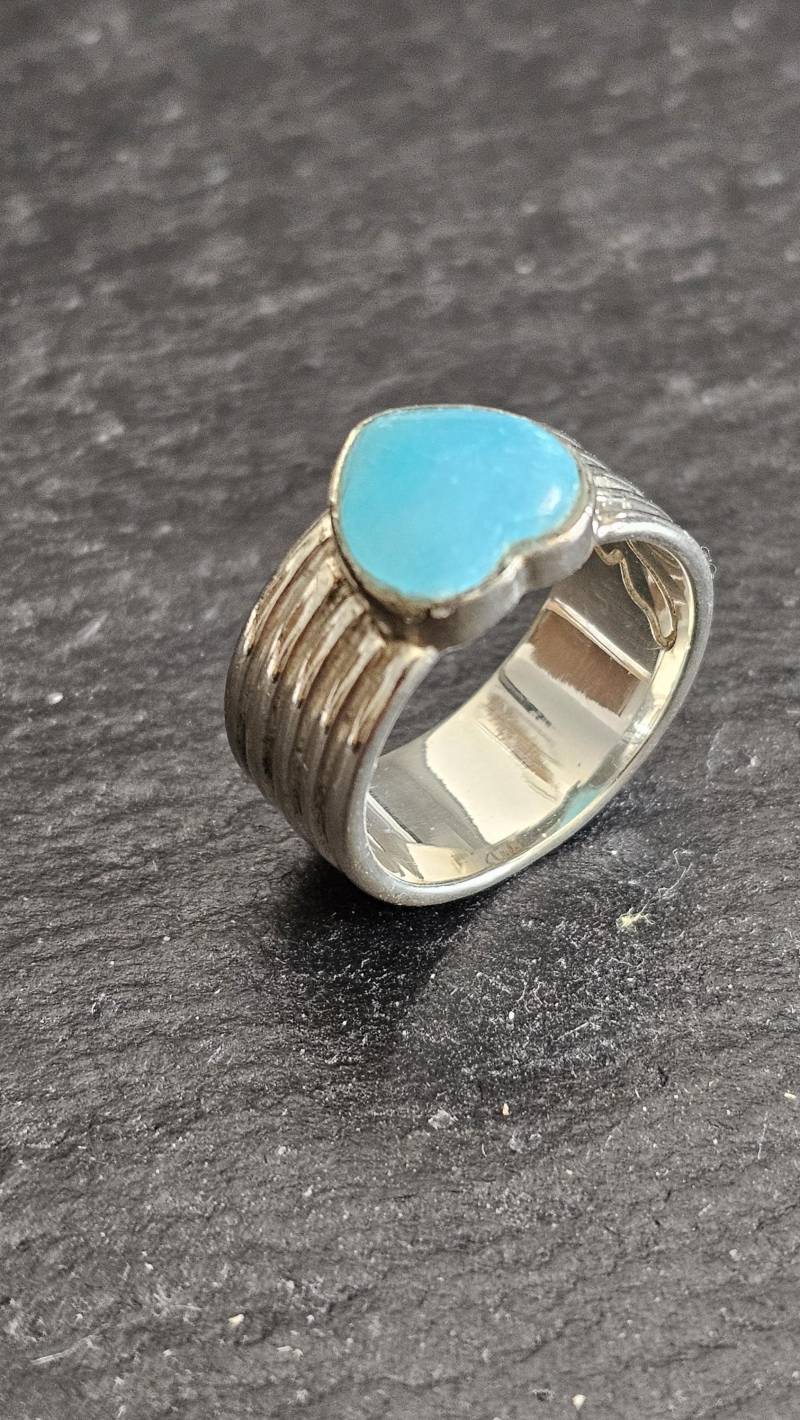 19 Mm Silberring Ring Kld Silber 925 Chalcedon Herz Blau Vintage Elegant Sr1137 von SchmuckAtelierRegina