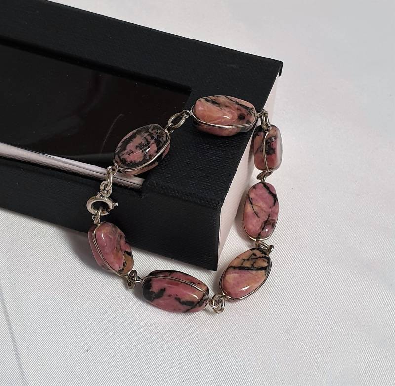 19 cm Armband Gliederarmband Silber 800 Rhodonit Stein Vintage Elegant Sa116 von SchmuckAtelierRegina