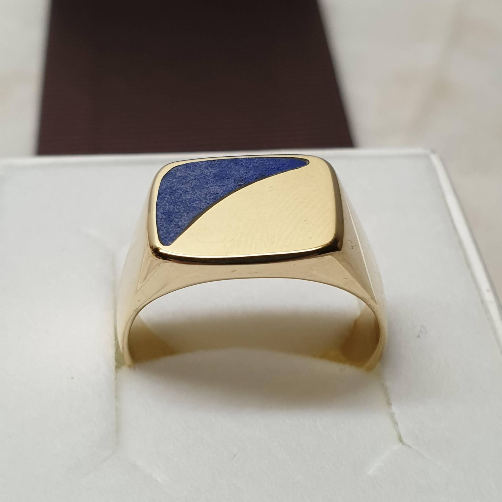 20, 4 Mm Ring Siegelring Gold 585 Lagenstein Einlage Lapislazuli Vintage Elegant Gr157 20, 4 Mm Ring Siegelring Gold 585 Lagenstein Einlage Lapislazuli Vintage Elegant Gr157 von SchmuckAtelierRegina