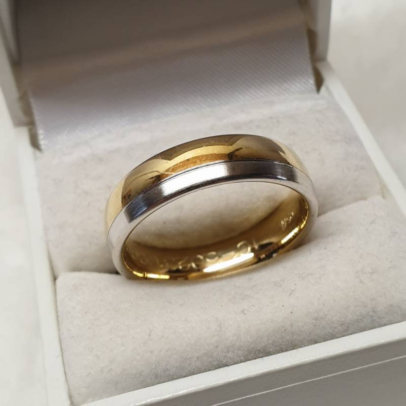 20, 7 Mm Silberring Ring Silber 925 Teilvergoldet Streifen Design Vintage Elegant Sr1191 von SchmuckAtelierRegina
