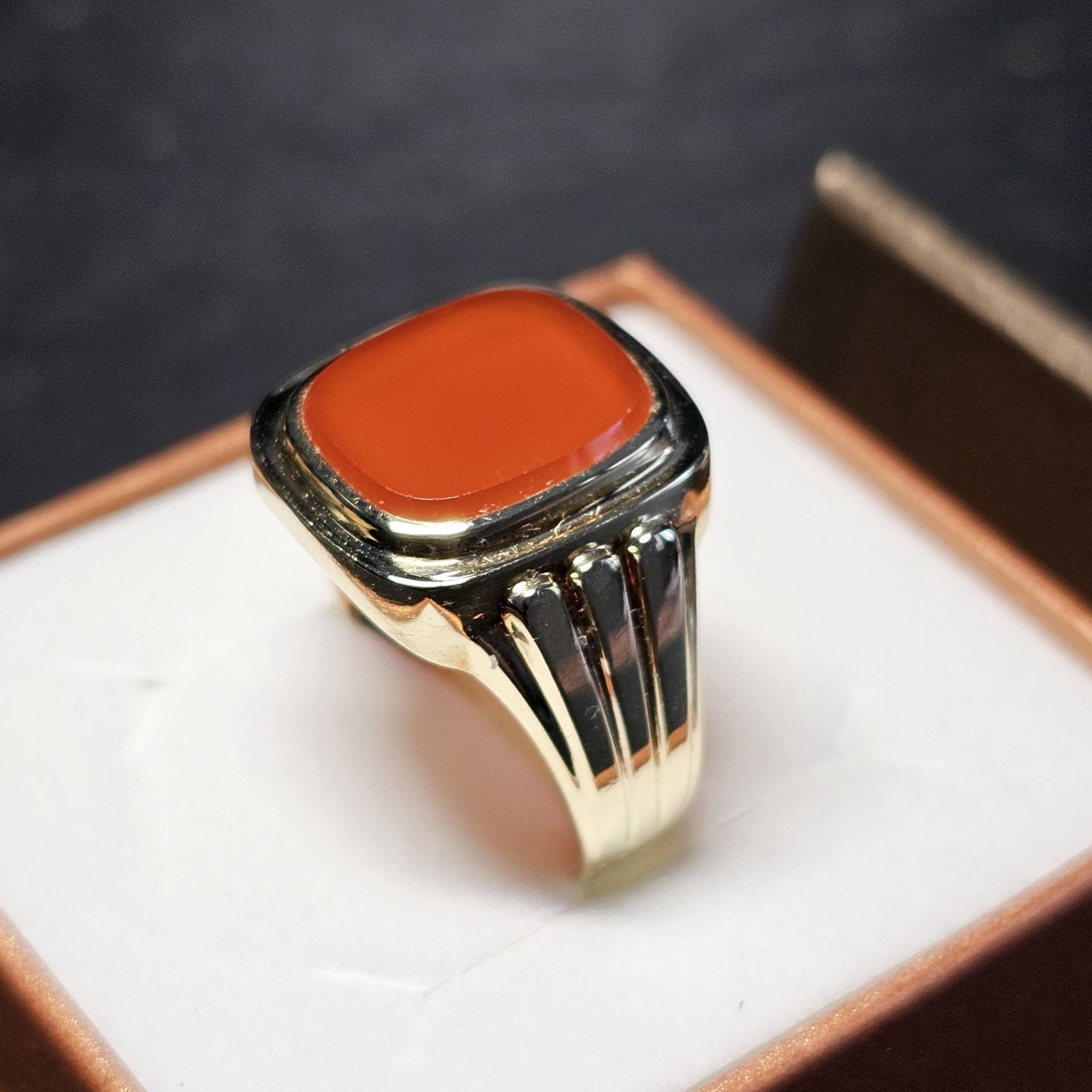 21 Mm Goldring Ring Siegelring Gold 585 Karneol Lagenstein Design Vintage Elegant Gr239 von SchmuckAtelierRegina