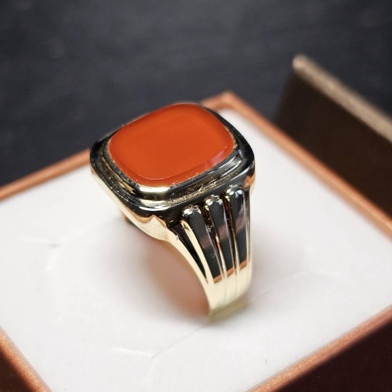 21 Mm Goldring Ring Siegelring Gold 585 Karneol Lagenstein Design Vintage Elegant Gr239 von SchmuckAtelierRegina