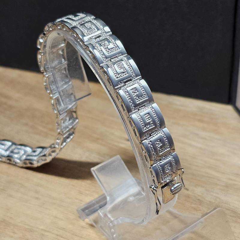 22 cm Armband Gliederarmband Silberarmband Silber 925 Kleinste 3 Stck. Diamantsteinchen Mäander Design Edel Vintage Sa554 von SchmuckAtelierRegina