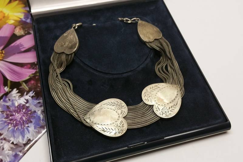 34 - 40 cm Halskette Silberkette Kette Collier Tracht Folklore Silber 835 Unikat Silberschmiede Florales Design Herz Sk1305 von SchmuckAtelierRegina