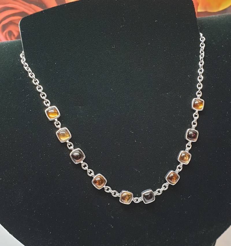 38 - 41, 5 cm Kette Halskette Gliederkette Silber 925 Kristalle Orange Gelb Braun Edel Sk1469 von SchmuckAtelierRegina
