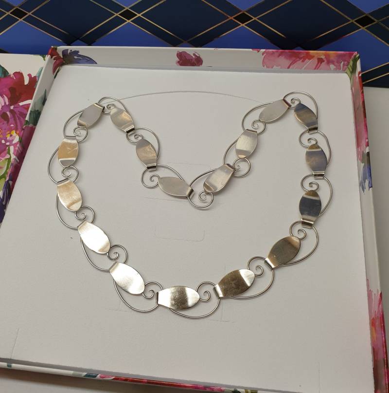 44 cm Designer Halskette Gliederkette Silber 900 Elemente Glieder Edel Silberschmiede Kunst Unikat Sk1357 von SchmuckAtelierRegina