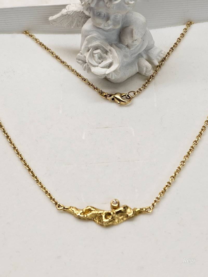 46, 5 cm Elegante Ankerkette Kette Mit Anhängerteil Halskette Collier Gold 585 Diamantsteinchen Vintage Design Kunstvoll Selten Rar Gk116 von SchmuckAtelierRegina