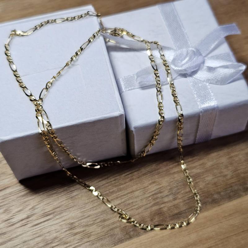 50 cm Kette Kettchen Figarokette Figaro Halskette Gold 585 Vintage Elegant Gk145 von SchmuckAtelierRegina