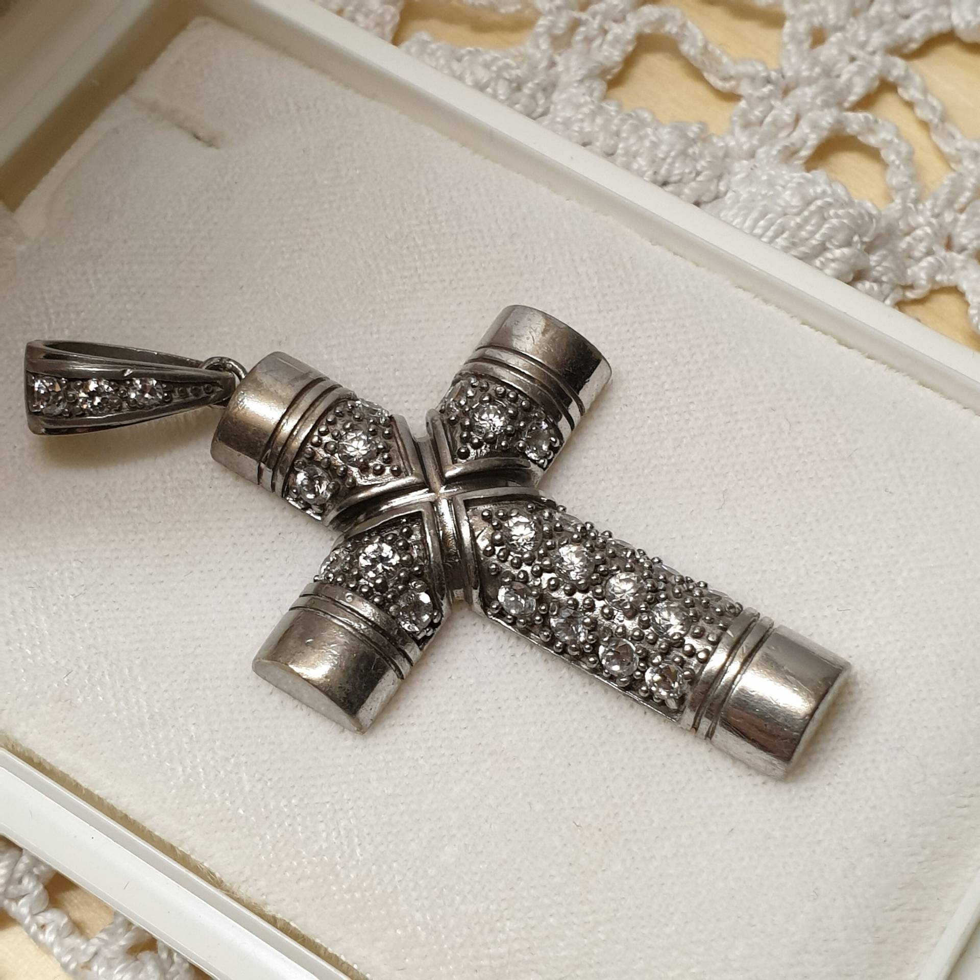Anhänger Kreuz Kreuzanhänger Ohne Kette Silber 925 Kristalle Klar Vintage Elegant Ska1668 von SchmuckAtelierRegina