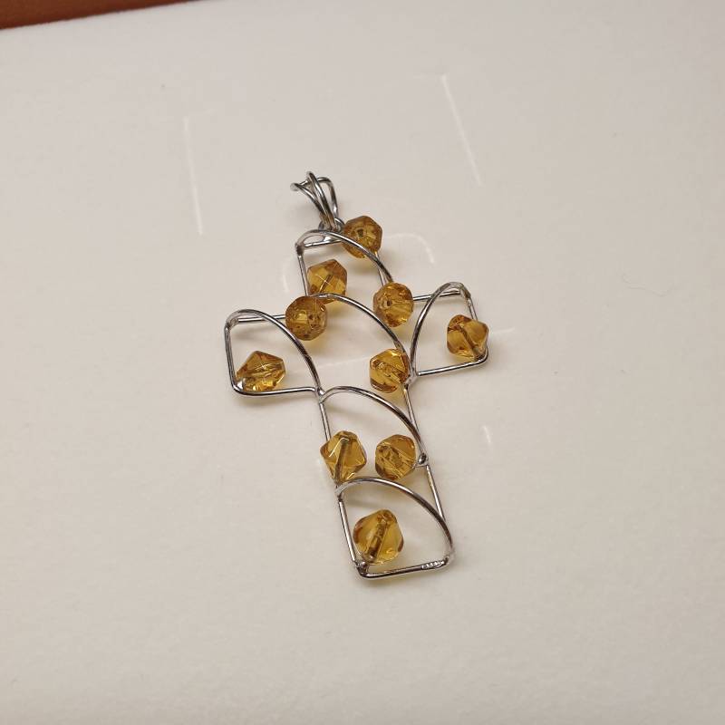 Anhänger Ohne Kette 925 Silber Kreuz Kristalle Gelb Vintage Außergewöhnlich Selten Ska1220 von SchmuckAtelierRegina