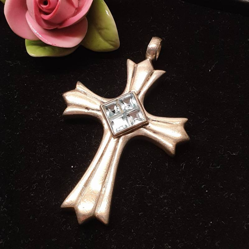 Anhänger Ohne Kette Kreuz Kreuzanhänger Silberkreuz Groß Silber 925 Topas Blau Blautopas Vintage Design Nostalgisch Ska1671 von SchmuckAtelierRegina