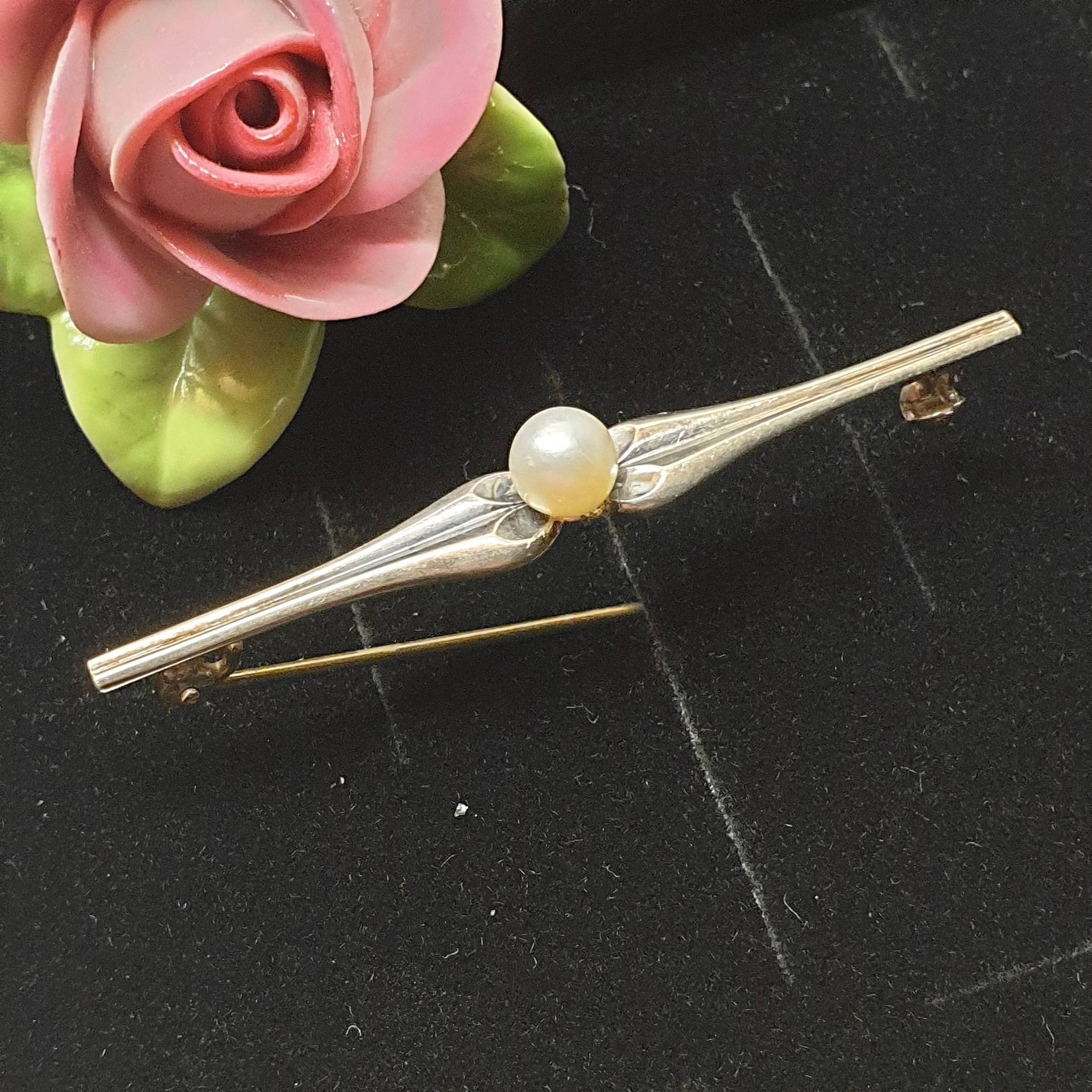 Art Deco Anstecknadel Brosche Silber 835 Perle Shabby Vintage Elegant Sb500 von SchmuckAtelierRegina