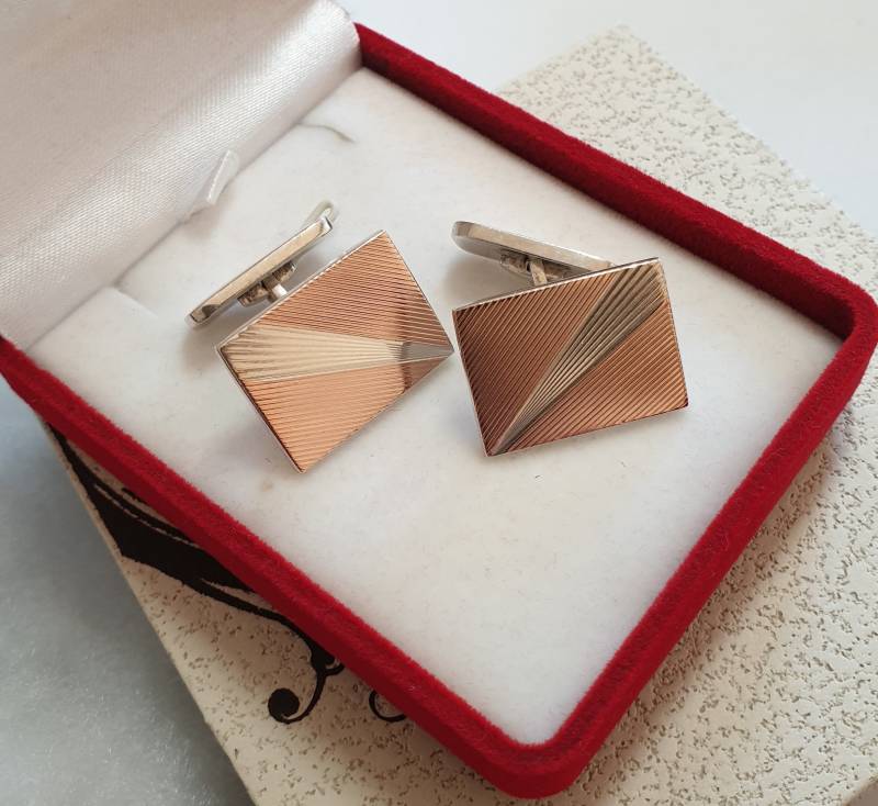 Art Deco Manschettenknöpfe Cufflinks Wilhelm Müller Berlin Silber 835 Rotgold Teilvergoldet Edel Shabby Vintage Ms353 von SchmuckAtelierRegina