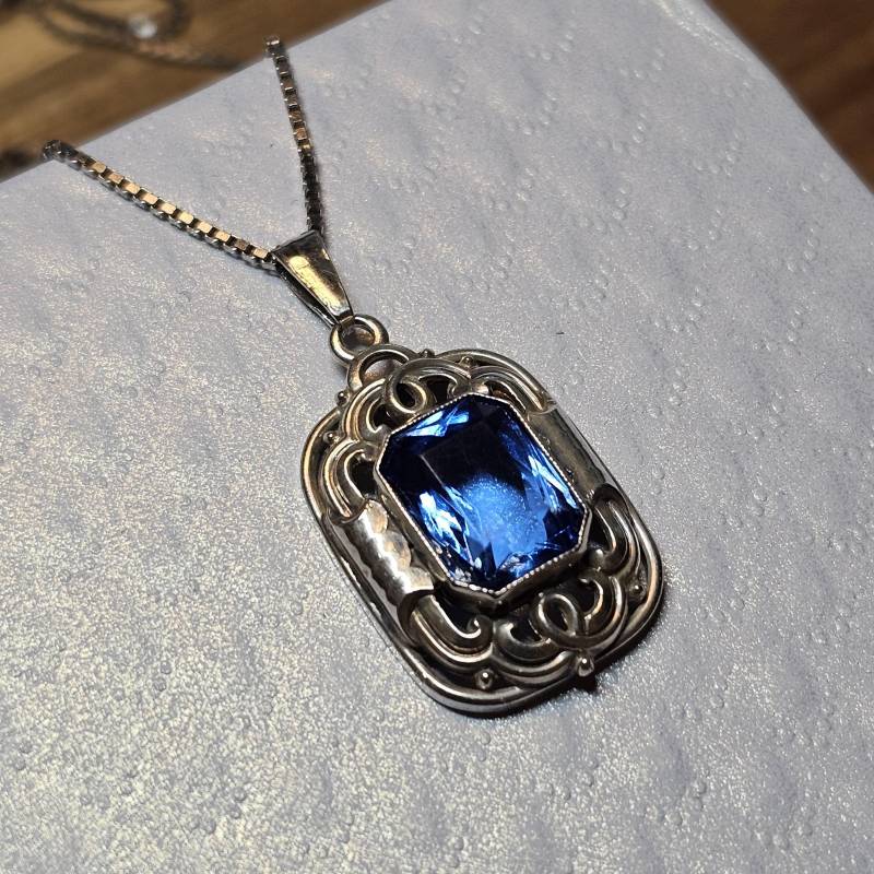 Art Deco Silberanhänger Anhänger Ohne Kette Silber 835 Kristall Blau Hellblau Edel Shabby Vintage Elegant Ska1457 von SchmuckAtelierRegina