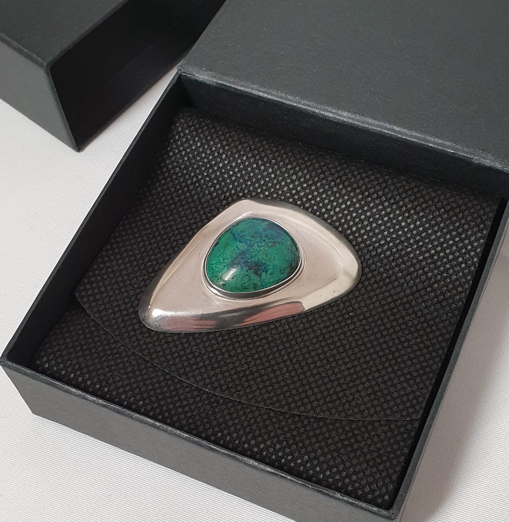 Brosche Anstecknadel Azurit Silber 925 Sterling Edel Vintage Design Sb370 von SchmuckAtelierRegina