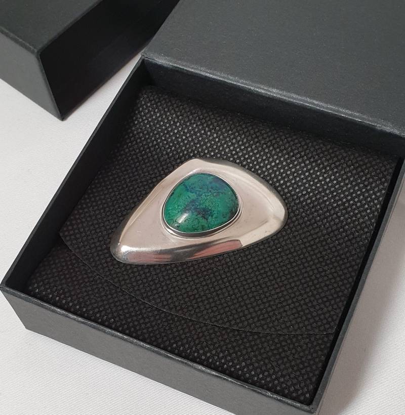 Brosche Anstecknadel Azurit Silber 925 Sterling Edel Vintage Design Sb370 von SchmuckAtelierRegina