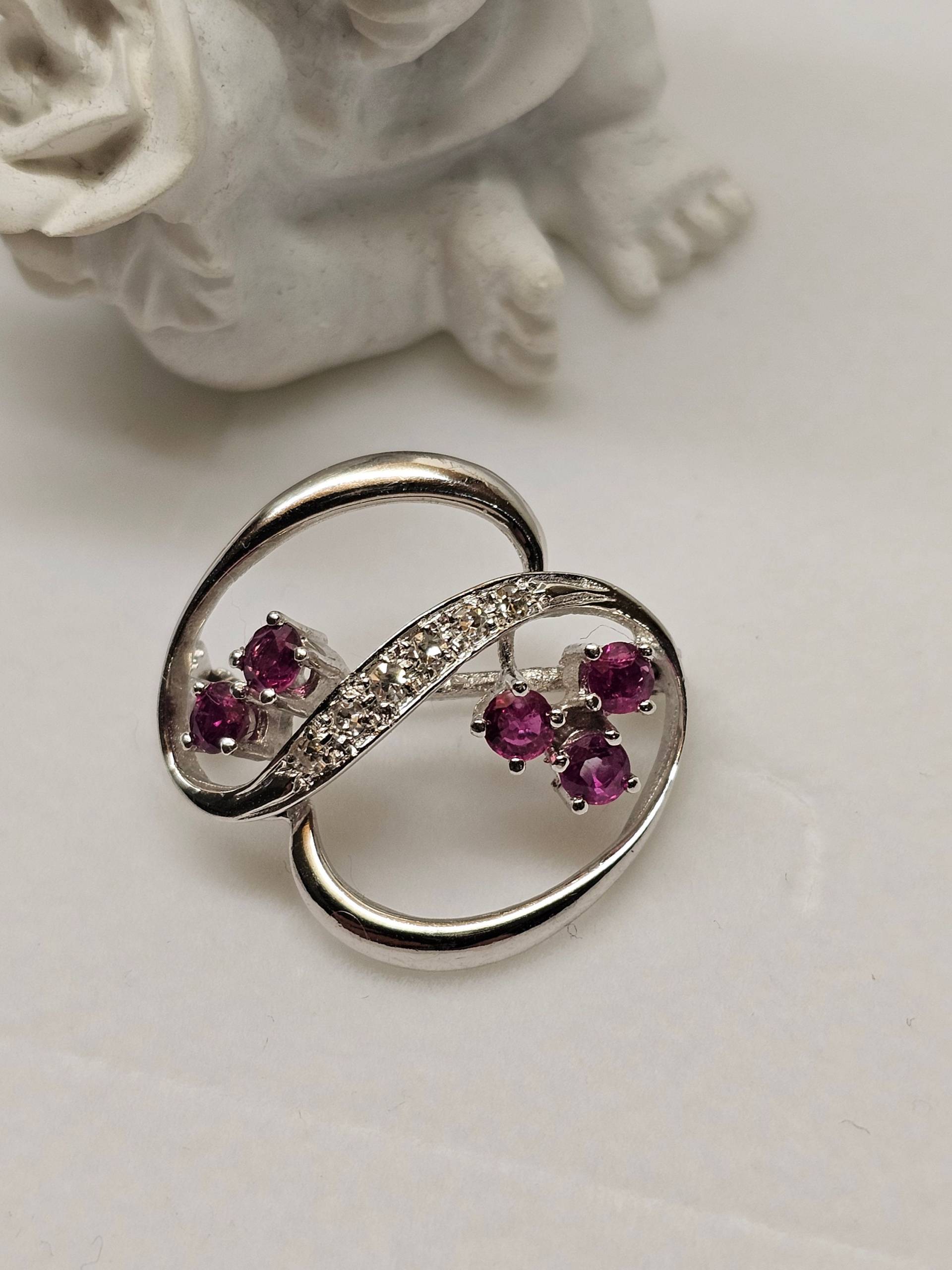 Brosche Anstecknadel Goldbrosche Gold Weißgold Rubine & Diamantsteinchen Vintage Elegant Kunstvolle Gestaltung Gb110 von SchmuckAtelierRegina