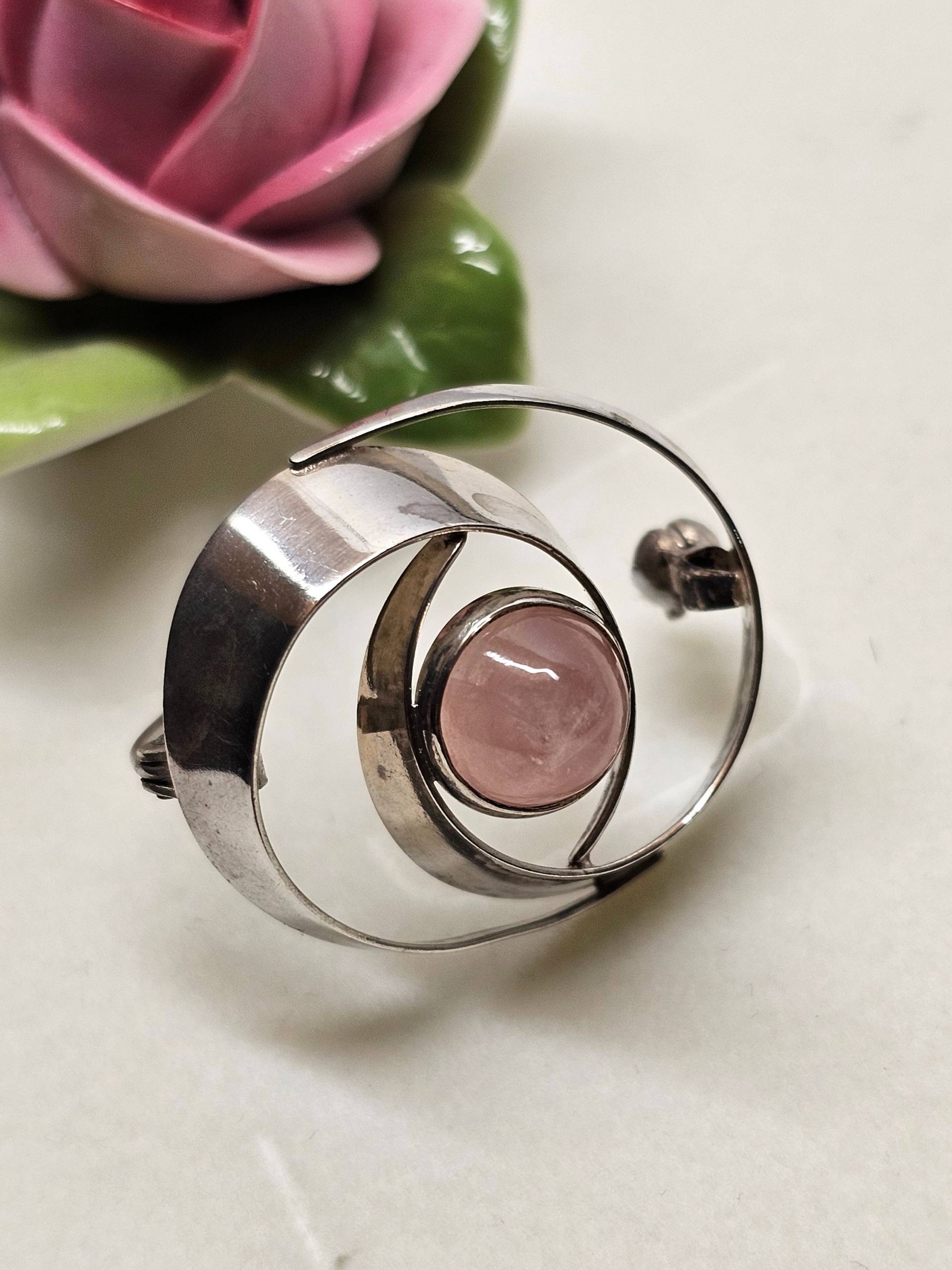 Brosche Anstecknadel Modernist Silber 800 Rosenquarz Vintage Eleganz Sb554 von SchmuckAtelierRegina