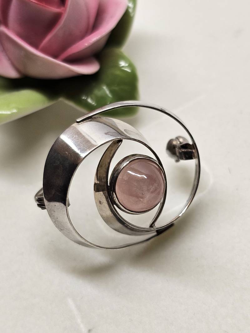 Brosche Anstecknadel Modernist Silber 800 Rosenquarz Vintage Eleganz Sb554 von SchmuckAtelierRegina