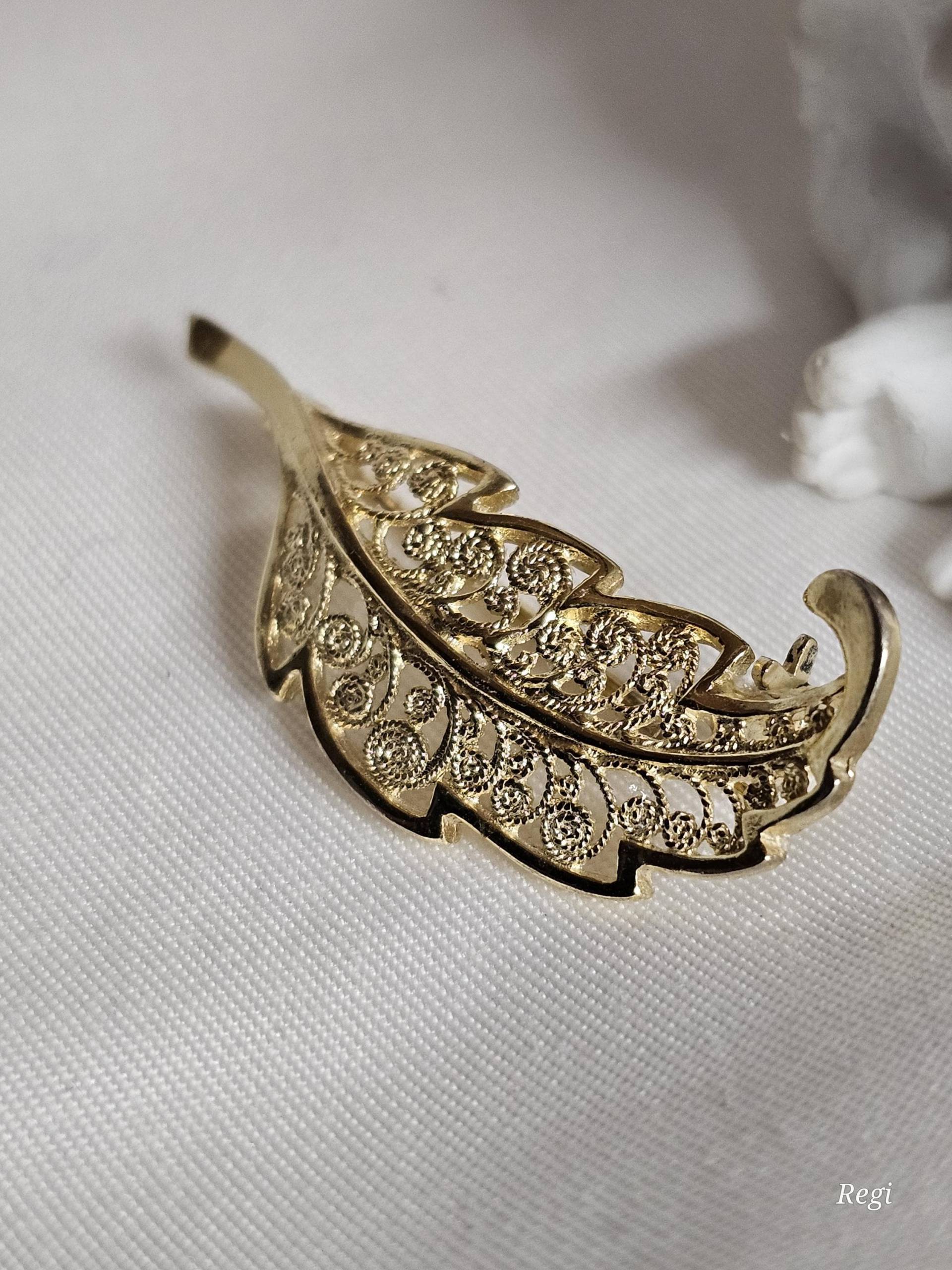 Brosche Anstecknadel Nostalgisch Blatt Silber 800 Vergoldet Filigran Shabby Vintage Elegant Sb442 von SchmuckAtelierRegina