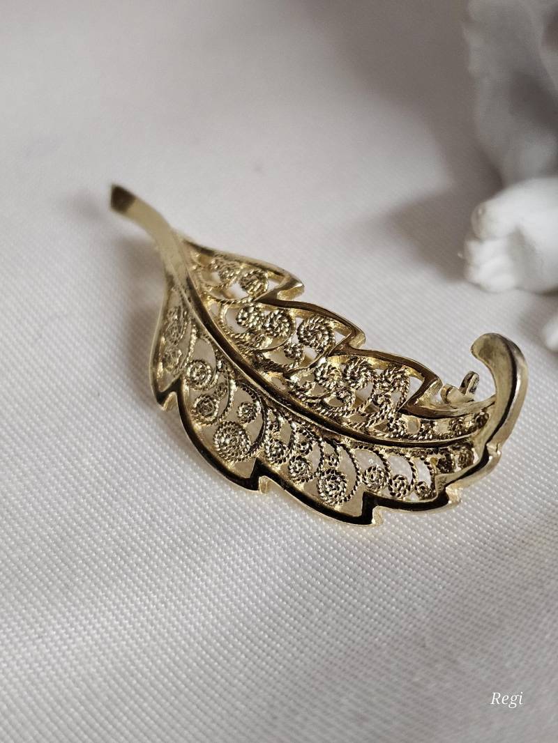 Brosche Anstecknadel Nostalgisch Blatt Silber 800 Vergoldet Filigran Shabby Vintage Elegant Sb442 von SchmuckAtelierRegina