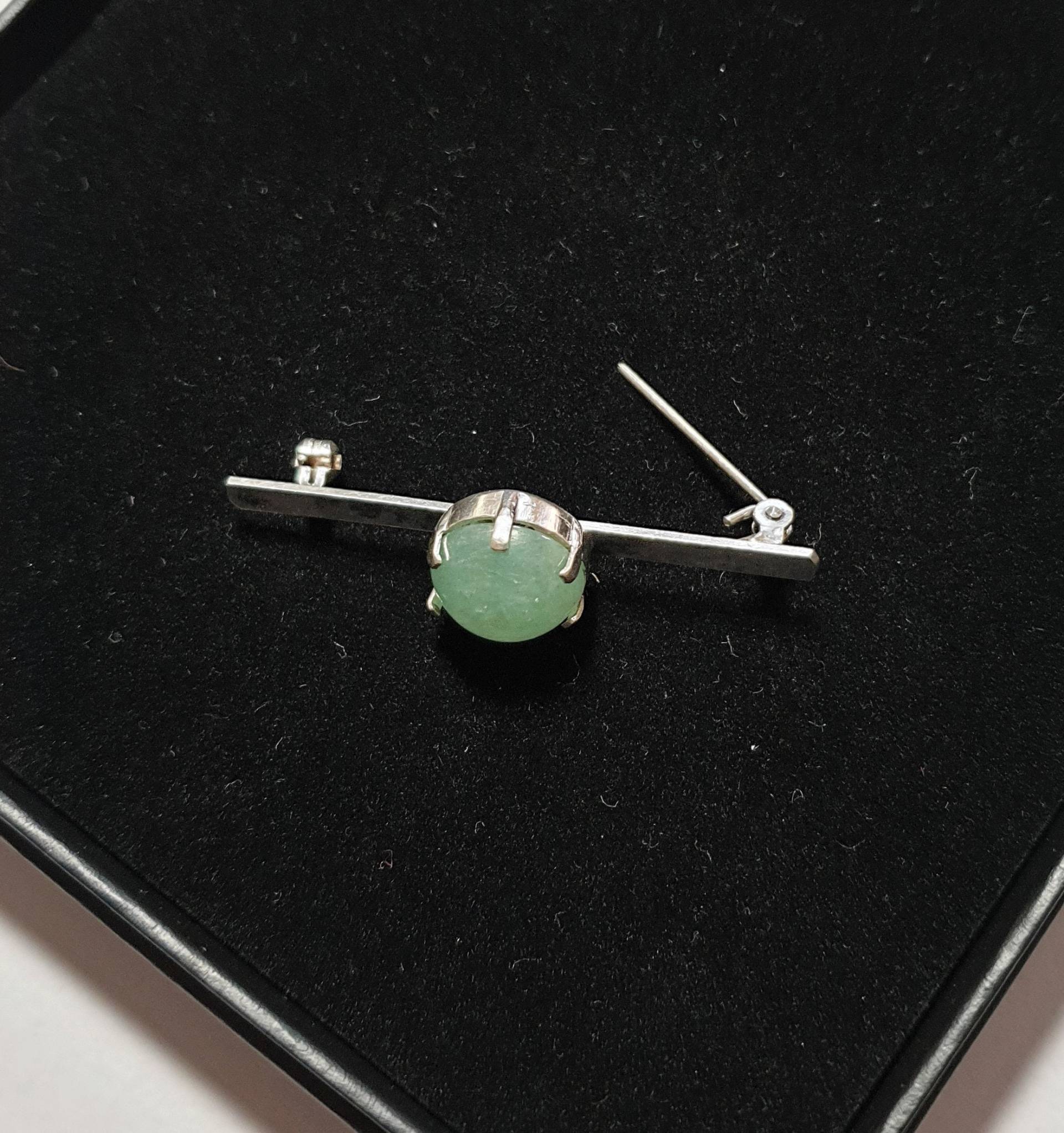 Brosche Anstecknadel Silber 835 Aventurin Hellgrün Edel Vintage Sb202 von SchmuckAtelierRegina