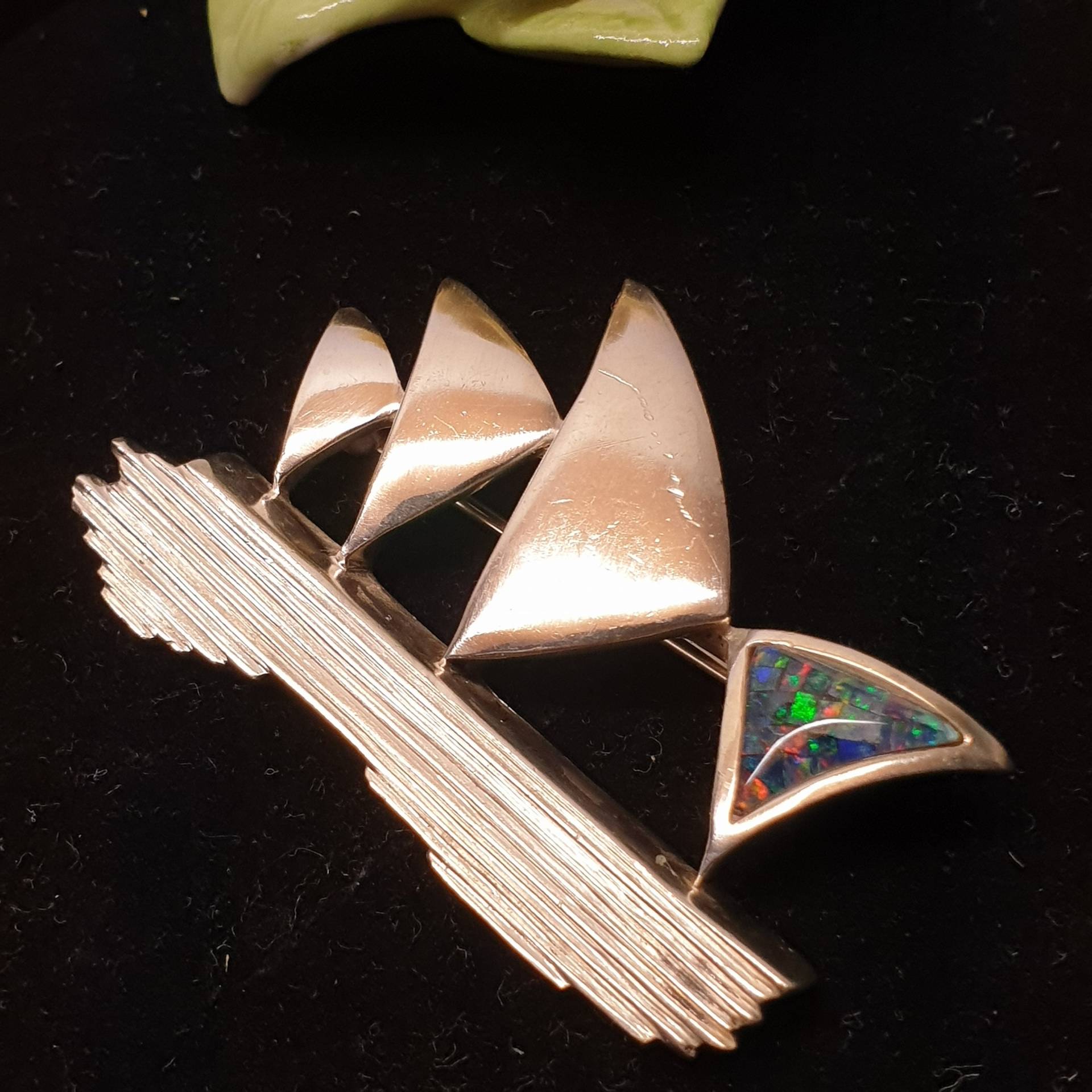 Brosche Anstecknadel Sterling Silber 925 Opal Blau Chips Einlage Vintage Elegant Selten Rar Sb327 von SchmuckAtelierRegina