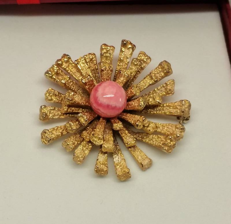 Brosche Anstecknadel Theodor Fahrner Silber 925 Vergoldet Rhodochrosit Sb206 von SchmuckAtelierRegina