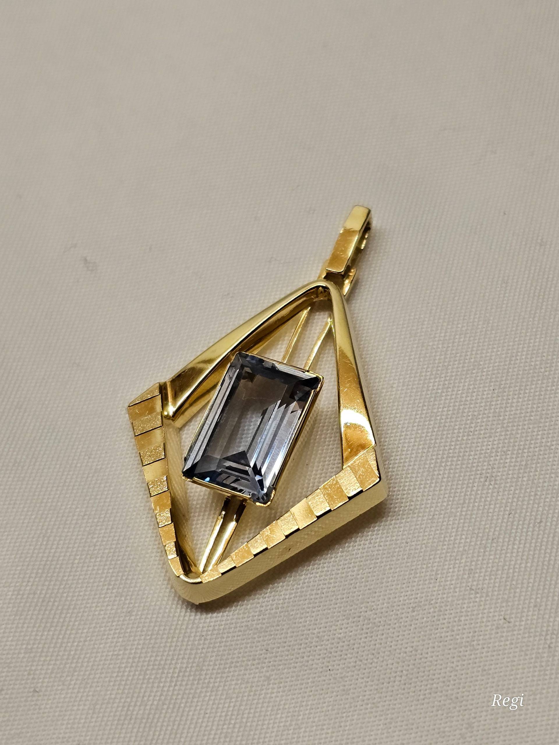 Design Anhänger - Ohne Kette Modernist Gold 585 Kristall Stein Blau Vintage Eleganz Gan208 Design Anhänger - Ohne Kette Modernist Gold 585 Kristall Stein Blau Vintage Eleganz Gan208 von SchmuckAtelierRegina