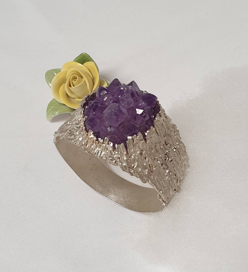 Designer Armschmuck Armreif Silber 800 Amethyst Druse Prachtvoll Vintage Elegant Sa380 von SchmuckAtelierRegina