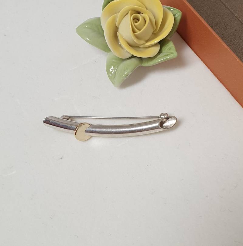 Designer Brosche Anstecknadel Silber 925 Teilvergoldetes Element Edel Vintage Sb383 von SchmuckAtelierRegina